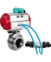 Затвор дисковый поворотный кламповый DN.ru WBV3131S-2W-C-H Ду50 Ру10 корпус - пищевая нержавеющая сталь 304, уплотнение - Silicon, с пневмоприводом PA-DA-052, пневмораспределителем 4V320-08 AC220V и магнитным переключателем ALS200D