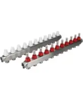 Коллекторная группа DN.ru GC1-31-11 1″ Ду25 Ру10 отводов — 11, в сборе с расходомерами и терморегулирующими клапанами, без переходников, корпус - нержавеющая сталь AISI 304