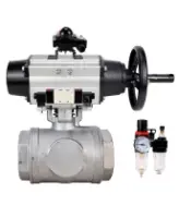 Кран шаровой DN.ru BV3232P(4pc)-SP-3WL-T-ISO-H WDVF Ду65 Ру40 стандартнопроходной, 3-ходовой L-тип, внутренняя резьба, нержавеющая сталь AISI 316, PTFE, с пневмоприводом PA-DA-105-1, пневмораспределителем 4M320-08 AC220V, БКВ APL-210N и БПВ AFC2000