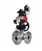 Кран шаровой DN.ru BV3232P(2pc)-FP-3WL-F-ISO-H Ду20 Ру16 HYMT трехходовой L-тип, полнопроходной, фланцевый, корпус - нерж.сталь AISI316, с пн.приводом PA-DA-052, пн.распредел 4M320-08 AC220V, руч.дублером MON1-250-T26-ISO, БКВ APL-210N и БПВ AFC2000