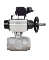 Кран шаровой DN.ru BV3232P(4pc)-SP-3WL-T-ISO-H WDVF Ду65 Ру40 стандартнопроходной, 3-ходовой L-тип, внутренняя резьба, нержавеющая сталь AISI 316, с пневмоприводом PA-DA-105-1 и электропневматическим поворотным позиционером YT-1000RSN без обратной связи