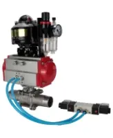 Кран шаровой DN.ru BV3232P(3pc)-FP-W-ISO-H LONG Ду32 Ру40 полнопроходной, корпус - нержавеющая сталь 316, уплотнение - PTFE, под приварку, с пневмоприводом DN.ru PA-SA-083, пневмораспределителем 4V320-08 AC220V, БКВ APL-510N EX и БПВ AFC2000