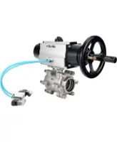 Кран шаровой DN.ru BV3232P(3pc)-FP-SW-ISO-H Ду100 Ру63 полнопроходной, корпус - нержавеющая сталь SS316, под приварку, с пневмоприводом PA-DA-105-1, пневмораспределителем 4V320-08 AC220V
