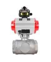 Кран шаровой DN.ru BV3232P(4pc)-SP-3WL-T-ISO-H WDVF Ду40 Ру63 стандартнопроходной, 3-ходовой L-тип, внутренняя резьба, нержавеющая сталь AISI 316, PTFE, с пневмоприводом PA-SA-130, пневмораспределителем 4M310-08 AC220V и БКВ APL-510N EX