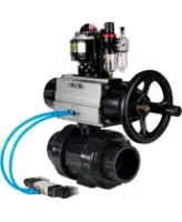Кран шаровой DN.ru BV4242E-FP-GRM-ISO Дн50 Ру10 полнопроходной, корпус - НПВХ, шар - НПВХ, уплотнение - EPDM, с пневмоприводом PA-DA-105-1, пневмораспределителем 4V320-08 AC220V, БКВ APL-510N EX и БПВ AFC2000