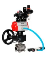 Кран шаровой DN.ru BV3232P(3pc)-FP-W-ISO-H WDVF Ду25 Ру63 полнопроходной, трехсоставной, нерж. сталь 316, PTFE, под приварку, с пн.приводом PA-DA-052, пн.распределителем 4V320-08 AC220V, БКВ APL-210N, руч. дублером MON1-250-T26-ISO, БПВ AFC2000