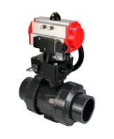 Кран шаровой DN.ru BV4242E-FP-GRM-ISO Дн50 Ру10 полнопроходной, корпус - НПВХ, шар - НПВХ, уплотнение - EPDM, с пневмоприводом PA-DA-052, пневмораспределителем 4M310-08 AC220V и ручным дублером MON1-250-T26-ISO