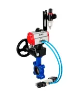 Затвор дисковый поворотный DN.ru WBV1616E-2W-Fb-H Ду125 Ру16 LUG корпус - чугун QT450, диск - чугун QT450, уплотнение - EPDM, с пневмоприводом DN.ru PA-DA-105, пневмораспределителем 4V320-08 AC220V, редуктором MON3-700-T38-ISO и БПВ AFC2000