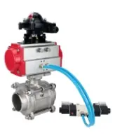 Кран шаровой DN.ru BV3232P(3pc)-FP-W-ISO-H WDVF Ду15 Ру63 полнопроходной, трехсоставной, корпус - нержавеющая сталь 316, уплотнение - PTFE, под приварку, с пневмоприводом PA-SA-065, пневмораспределителем 4V320-08 AC220V, БКВ APL-210N