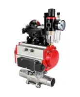 Кран шаровой DN.ru BV3232P(3pc)-FP-W-ISO-H LONG Ду32 Ру40 полнопроходной, корпус - нержавеющая сталь 316, уплотнение - PTFE, под приварку, с пневмоприводом DN.ru PA-SA-083, пневмораспределителем 4M310-08 AC220V, БКВ APL-210N и БПВ AFC2000