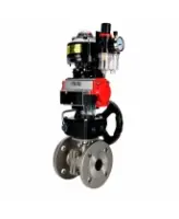 Кран шаровой DN.ru BV3232P(2pc)-FP-F-ISO-H Ду150 Ру16, 24х24, фланцевый, полнопроходной, нержавеющая сталь SS316, PTFE, с пневмоприводом PA-DA-140, пневмораспределителем 4M310-08 AC220V, ручным дублером MON4-1200-T54-ISO, БПВ AFC2000, БКВ APL-510N-EX