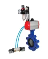Затвор дисковый поворотный DN.ru WBV1631E-2W-Fb-H Ду100 Ру16 LUG, корпус - чугун QT450, диск - нержавеющая сталь 304, уплотнение - EPDM, с пневмоприводом PA-DA-083, пневмораспределителем 4M320-08 AC220V и БПВ AFC2000