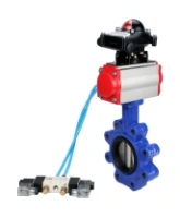 Затвор дисковый поворотный DN.ru WBV1616E-2W-Fb-H Ду100 Ру16 LUG корпус - чугун QT450, диск - чугун QT450, уплотнение - EPDM, с пневмоприводом DN.ru PA-DA-083, пневмораспределителем 4V320-08 AC220V и БКВ APL-210N