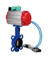 Затвор дисковый поворотный DN.ru WBV1413E-2W-Fb-H Ду40 Ру16, корпус - чугун GGG50, диск - чугун GGG40, уплотнение - EPDM, с пневмоприводом PA-SA-083, пневмораспределителем 4V320-08 AC220V и магнитным переключателем ALS200D