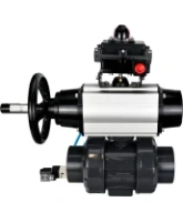 Кран шаровой DN.ru BV4242E-FP-GRM-ISO Дн50 Ру10 полнопроходной, корпус - НПВХ, шар - НПВХ, уплотнение - EPDM, с пневмоприводом PA-DA-105-1, пневмораспределителем 4V320-08 AC220V и БКВ APL-410N EX