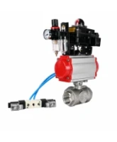 Кран шаровой DN.ru BV3232P(4pc)-SP-3WL-T-ISO-H WDVF Ду40 Ру63 стандартнопроходной, 3-ходовой L-тип, внутренняя резьба, нержавеющая сталь AISI 316, PTFE, с пневмоприводом PA-SA-130, пневмораспределителем 4V320-08 AC220V, БКВ APL-410N EX и БПВ AFC2000