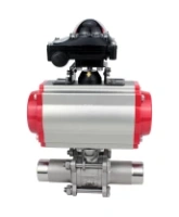 Кран шаровой DN.ru BV3232P(3pc)-FP-W-ISO-H LONG Ду32 Ру40 полнопроходной, корпус - нержавеющая сталь 316, уплотнение - PTFE, под приварку, с пневмоприводом DN.ru PA-SA-083, пневмораспределителем 4M310-08 AC220V и БКВ APL-210N