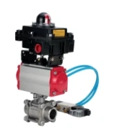 Кран шаровой DN.ru BV3232P(3pc)-FP-W-ISO-H Ду65 Ру25, полнопроходной под приварку, нержавеющая сталь SS316, уплотнение - PTFE, с пневмоприводом PA-DA-083 двойного действия, с пневмораспределителем 4V320-08 AC220V, с БКВ APL-410N EX