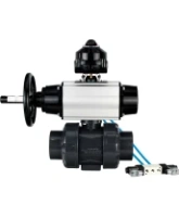 Кран шаровой DN.ru BV4242E-FP-GRM-ISO Дн50 Ру10 полнопроходной, корпус - НПВХ, шар - НПВХ, уплотнение - EPDM, с пневмоприводом PA-DA-105-1, пневмораспределителем 4V320-08 AC220V и БКВ APL-510N EX