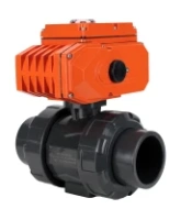 Кран шаровой DN.ru BV4242E-FP-GRM-ISO Дн50 Ру10 полнопроходной, клеевой с разборным муфтовым соединением, корпус - НПВХ, шар - НПВХ, уплотнение - EPDM, с электроприводом DN.ru QT-N-003EM-O1-220VAC-У1 HARK