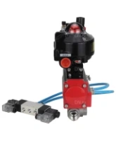 Кран шаровой DN.ru BV3232P(4pc)-SP-3WL-T-ISO-H 1/2″ Ду15 Ру63 стандартнопроходной трехходовой L-тип, нержавеющая сталь SS316, внутренняя резьба, PTFE, с пн.приводом DN.ru PA-DA-052 пн.распределителем 4V320-08 AC220V БПВ AFC2000 БКВ APL-510N-EX