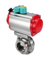 Затвор дисковый поворотный кламповый DN.ru WBV3131S-2W-C-H Ду40 Ру10 корпус - пищевая нержавеющая сталь 304, уплотнение - Silicon, с пневмоприводом PA-DA-052, пневмораспределителем 4M310-08 AC220V и магнитным переключателем ALS200D