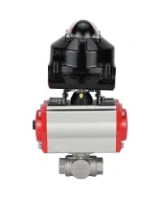 Кран шаровой DN.ru BV3232P(4pc)-SP-3WL-T-ISO-H 1/2″ Ду15 Ру63 стандартнопроходной трехходовой L-тип, нержавеющая сталь SS316, внутренняя резьба, уплотнение - PTFE, с пн.приводом DN.ru PA-DA-052 пн.распределителем 4M310-08 AC220V и БКВ APL-510N-EX