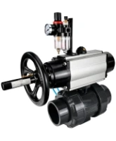 Кран шаровой DN.ru BV4242E-FP-GRM-ISO Дн50 Ру10 полнопроходной, корпус - НПВХ, шар - НПВХ, уплотнение - EPDM, с пневмоприводом PA-DA-105-1, пневмораспределителем 4V320-08 AC220V и БПВ AFC2000