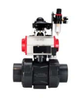 Кран шаровой DN.ru BV4242E-FP-GRM-ISO Дн50 Ру10 полнопроходной, корпус - НПВХ, шар - НПВХ, уплотнение - EPDM, с пневмоприводом PA-SA-065, пневмораспределителем 4M310-08 AC220V, БКВ APL-210N и БПВ AFC2000