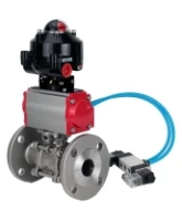 Кран шаровой DN.ru BV3131P(3pc)-FP-F-ISO-H Ду100 Ру16 полнопроходной трехсоставной, фланцевый, нержавеющая сталь 304, уплотнение - PTFE, 22х22, F10, WDVF, с пневмоприводом DN.ru PA-DA-105, пневмораспределителем 4V320-08 AC220V и БКВ APL-510N EX