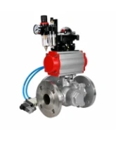 Кран шаровой DN.ru BV3232P(2pc)-FP-3WL-F-ISO-H Ду80 Ру16 HYMT, трехходовой L-тип, полнопроходной, фланцевый, корпус - нержавеющая сталь SS316, с пневмоприводом PA-SA-130, пневмораспределителем 4V320-08 AC220V, БКВ APL-210N и БПВ AFC2000