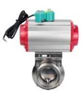 Затвор дисковый поворотный DN.ru WBV3131S-2W-T-H Ду40 Ру10 резьбовой, пищевая нержавеющая сталь 304, уплотнение - Silicon, с пневмоприводом PA-DA-052, пневмораспределителем 4M310-08 AC220V и магнитным переключателем ALS200D