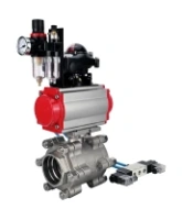 Кран шаровой DN.ru BV3232P(3pc)-FP-SW-ISO-H Ду65 Ру63 полнопроходной, корпус - нержавеющая сталь SS316, под приварку, с пневмоприводом PA-SA-130, пневмораспределителем 4V320-08 AC220V, БКВ APL-210N, БПВ AFC2000