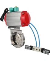 Затвор дисковый поворотный DN.ru WBV3131E-2W-W-H Ду15 Ру10 под приварку, корпус - пищевая нержавеющая сталь 304, уплотнение - EPDM, с пневмоприводом PA-SA-065, пневмораспределителем 4V320-08 AC220V и магнитным переключателем ALS200D