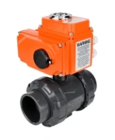 Кран шаровой DN.ru BV4242E-FP-GRM-ISO Дн50 Ру10 полнопроходной, клеевой с разборным муфтовым соединением, корпус - НПВХ, шар - НПВХ, уплотнение - EPDM, с электроприводом DN.ru QT-N-003EM-O1-24VDC-У1 HARK