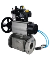 Кран шаровой DN.ru BV3232P(4pc)-FP-3WL-F Ду100 Ру16 полнопроходной трехходовой, фланцевый, корпус - нержавеющая сталь SS316, с пневмоприводом DN.ru PA-DA-105-1, пневмораспределителем 4V320-08 AC220V, БКВ APL-410N EX и БПВ AFC2000