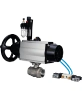 Кран шаровой DN.ru BV3232P(2pc)-FP-T-ISO-H Ду80 Ру40, полнопроходной, внутренняя резьба, нержавеющая сталь SS316, уплотнение - PTFE, с пневмоприводом PA-DA-105-1 двойного действия, с пневмораспределителем 4V320-08 AC220V, с БПВ AFC2000