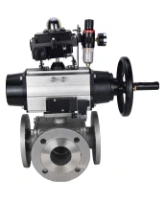 Кран шаровой DN.ru BV3232P(4pc)-FP-3WL-F Ду100 Ру16 полнопроходной трехходовой, фланцевый, корпус - нержавеющая сталь SS316, с пневмоприводом DN.ru PA-DA-105-1, пневмораспределителем 4M310-08 AC220V, БКВ APL-410N EX и БПВ AFC2000