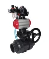 Кран шаровой DN.ru BV4242E-FP-GRM-ISO Дн50 Ру10 полнопроходной, корпус - НПВХ, шар - НПВХ, уплотнение - EPDM, с пневмоприводом PA-DA-052, пневмораспределителем 4V320-10 AC220V, ручным дублером MON1-250-T26-ISO, БКВ APL-510N EX и БПВ AFC2000