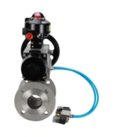 Кран шаровой DN.ru BV3232P(2pc)-FP-F-ISO-H Ду100 Ру16, полнопроходной фланцевый, нержавеющая сталь SS316, уплотнение - PTFE, с пневмоприводом PA-DA-105-1 двойного действия, с пневмораспределителем 4V320-08 AC220V, с БКВ APL-510N EX