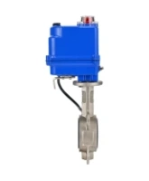 Затвор дисковый поворотный DN.ru WBV3131V-2W-Fb-H Ду50 Ру16 межфланцевый, корпус - нержавеющая сталь 304, диск - нержавеющая сталь 304, уплотнение - VITON, с электроприводом DN.ru QT-N-003EM-O1-12VDC-У1 blue 12В