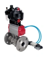 Кран шаровой DN.ru BV3232P(3pc)-FP-F-ISO-H Ду65 Ру25 фланцевый, полнопроходной, трехсоставной, корпус - нерж. сталь SS316, уплотнение - PTFE, с пн.приводом DN.ru PA-SA-130 пн.распределителем 4V320-08 AC220V БПВ AFC2000 БКВ APL-510N-EX