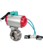 Затвор дисковый поворотный DN.ru WBV3131S-2W-T-H Ду40 Ру10 резьбовой, пищевая нержавеющая сталь 304, уплотнение - Silicon, с пневмоприводом PA-DA-052, пневмораспределителем 4V320-08 AC220V и магнитным переключателем ALS200D
