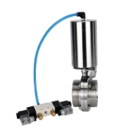 Затвор дисковый поворотный DN.ru WBV3131S-2W-T-H Ду100 Ру10 резьбовой, пищевая нержавеющая сталь 304, уплотнение – Silicon, с пневмоприводом DN.ru PA-SA-85 и пневмораспределителем DN.ru 4V320-08 AC220V