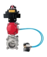 Кран шаровой DN.ru BV3232P(3pc)-FP-W-ISO-H WDVF Ду15 Ру63 полнопроходной, трехсоставной, корпус - нержавеющая сталь 316, уплотнение - PTFE, под приварку, с пневмоприводом PA-SA-065, пневмораспределителем 4V320-08 AC220V, БКВ APL-410N EX, БПВ AFC2000