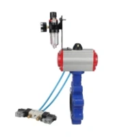 Затвор дисковый поворотный DN.ru WBV1616E-2W-Fb-H Ду100 Ру16 LUG корпус - чугун QT450, диск - чугун QT450, уплотнение - EPDM, с пневмоприводом DN.ru PA-DA-083, пневмораспределителем 4V320-08 AC220V и БПВ AFC2000