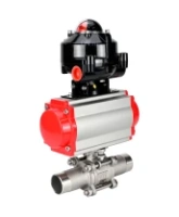 Кран шаровой DN.ru BV3232P(3pc)-FP-W-ISO-H LONG Ду32 Ру40 полнопроходной, корпус - нержавеющая сталь 316, уплотнение - PTFE, под приварку, с пневмоприводом DN.ru PA-DA-052 и БКВ APL-510N EX