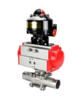 Кран шаровой DN.ru BV3232P(3pc)-FP-W-ISO-H LONG Ду32 Ру40 полнопроходной, корпус - нержавеющая сталь 316, уплотнение - PTFE, под приварку, с пневмоприводом DN.ru PA-DA-052 и БКВ APL-510N EX