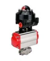 Кран шаровой DN.ru BV3232P(4pc)-SP-3WL-T-ISO-H 1/2″ Ду15 Ру63 стандартнопроходной трехходовой L-тип, нержавеющая сталь SS316, внутренняя резьба, уплотнение - PTFE, с пневмоприводом DN.ru PA-DA-52 и БКВ APL-510N-EX