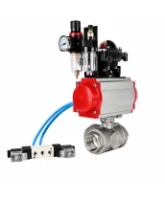 Кран шаровой DN.ru BV3232P(4pc)-SP-3WL-T-ISO-H WDVF Ду40 Ру63 стандартнопроходной, 3-ходовой L-тип, внутренняя резьба, нержавеющая сталь AISI 316, PTFE, с пневмоприводом PA-SA-130, пневмораспределителем 4V320-08 AC220V, БКВ APL-210N и БПВ AFC2000